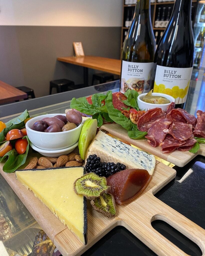 Refosco with a cheese and charcuterie platter